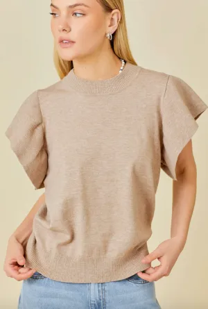 Lilli - Ruffle Sleeve Sweater (Taupe)