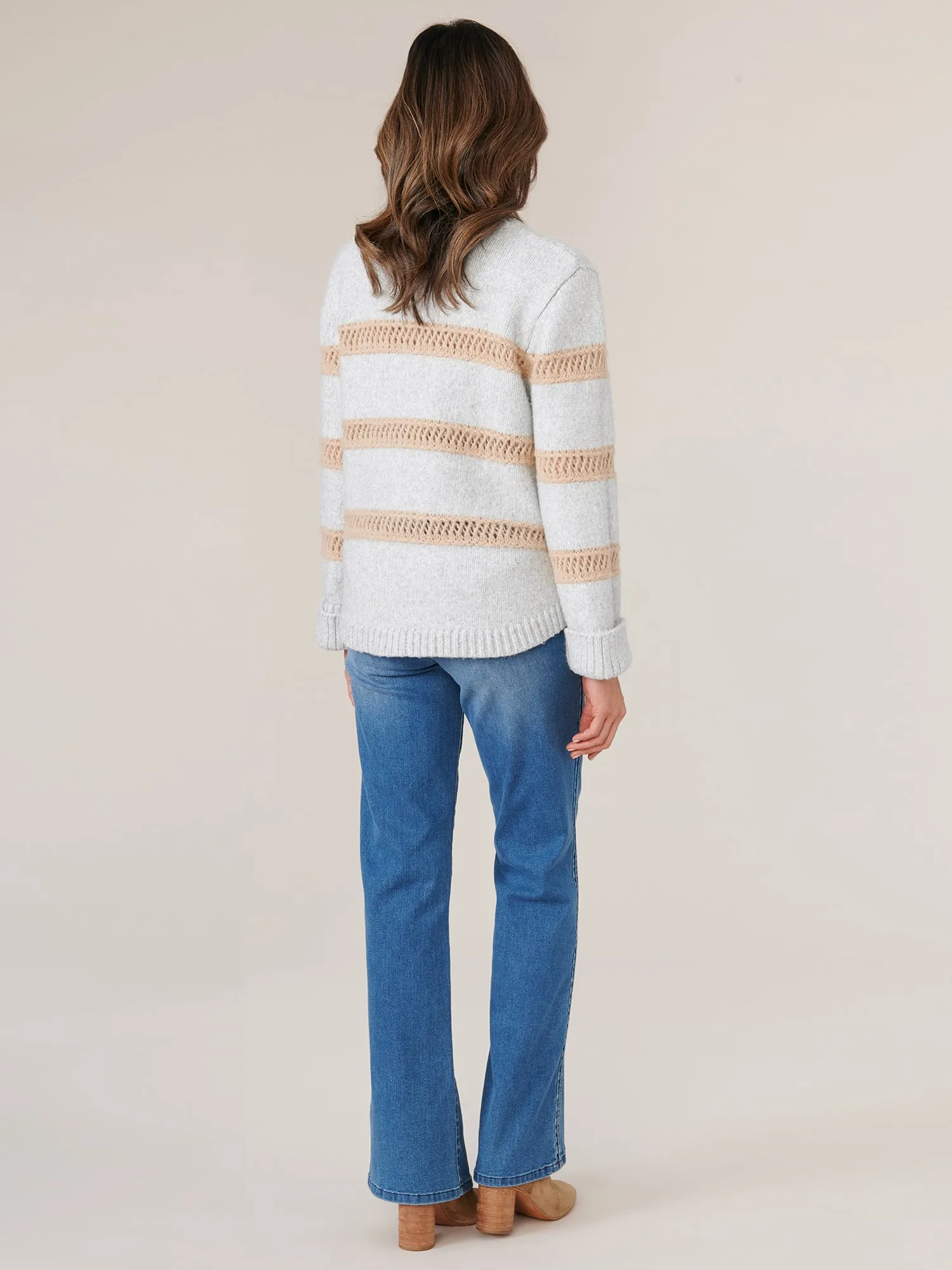 Long Raglan Sleeve High Overlap V-Neck Novelty Stitch Strope Sweater