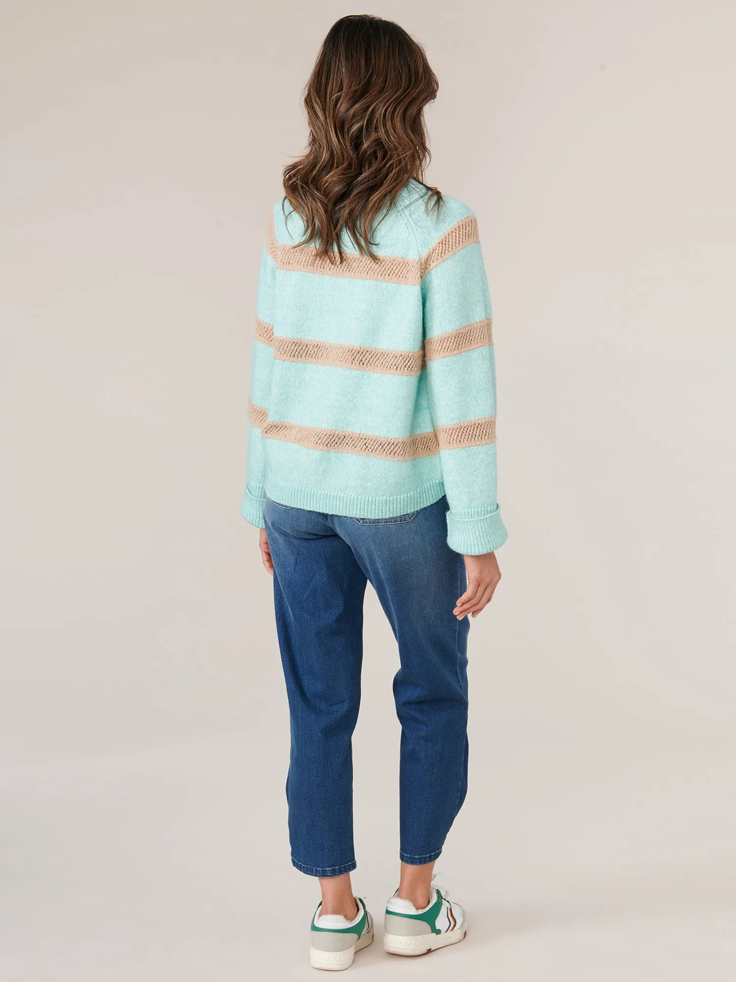 Long Raglan Sleeve High Overlap V-Neck Novelty Stitch Strope Sweater