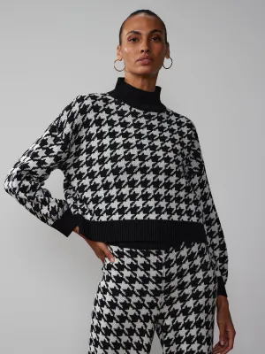 Long Sleeve High Neck Houndstooth Sweater