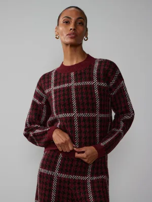 Long Sleeve Houndstooth Plaid Sweater