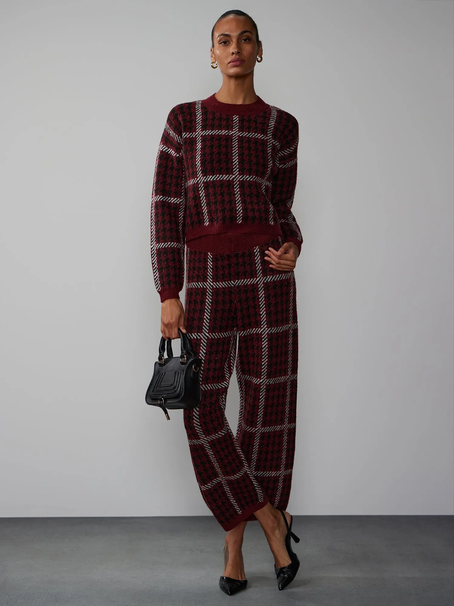 Long Sleeve Houndstooth Plaid Sweater