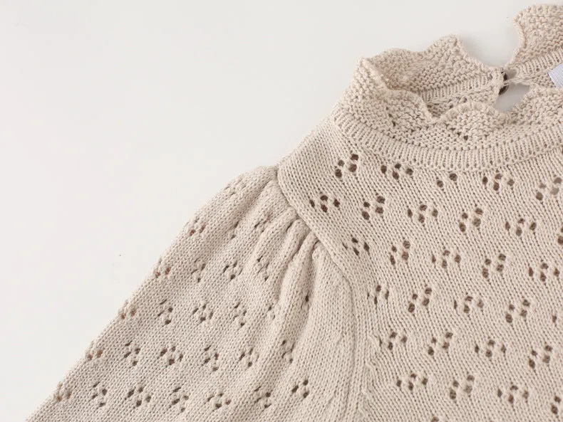 Long Sleeve Pointelle Knit Sweater | Champagne