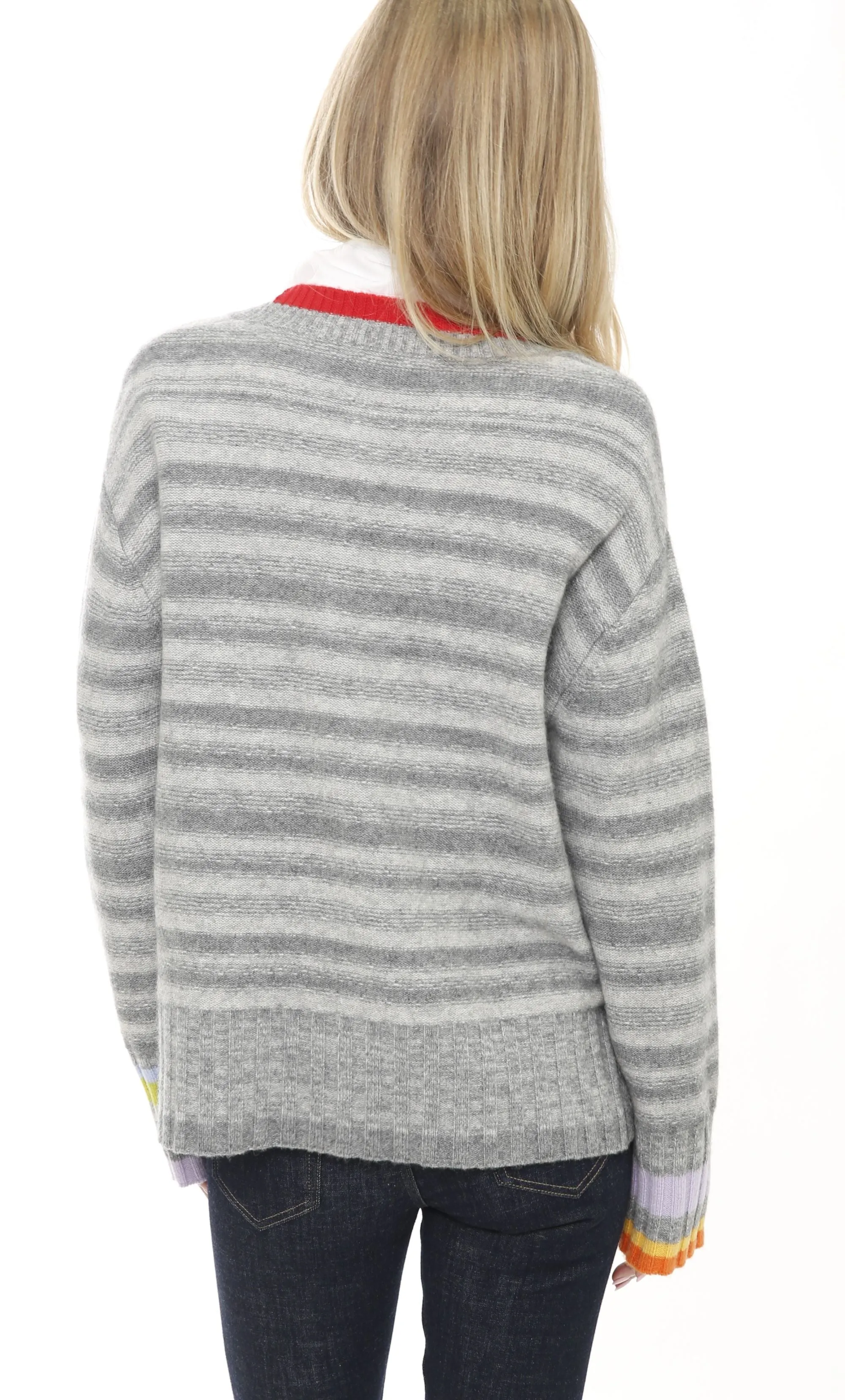 Long Sleeve Striped V-Neck with Contrast Trims