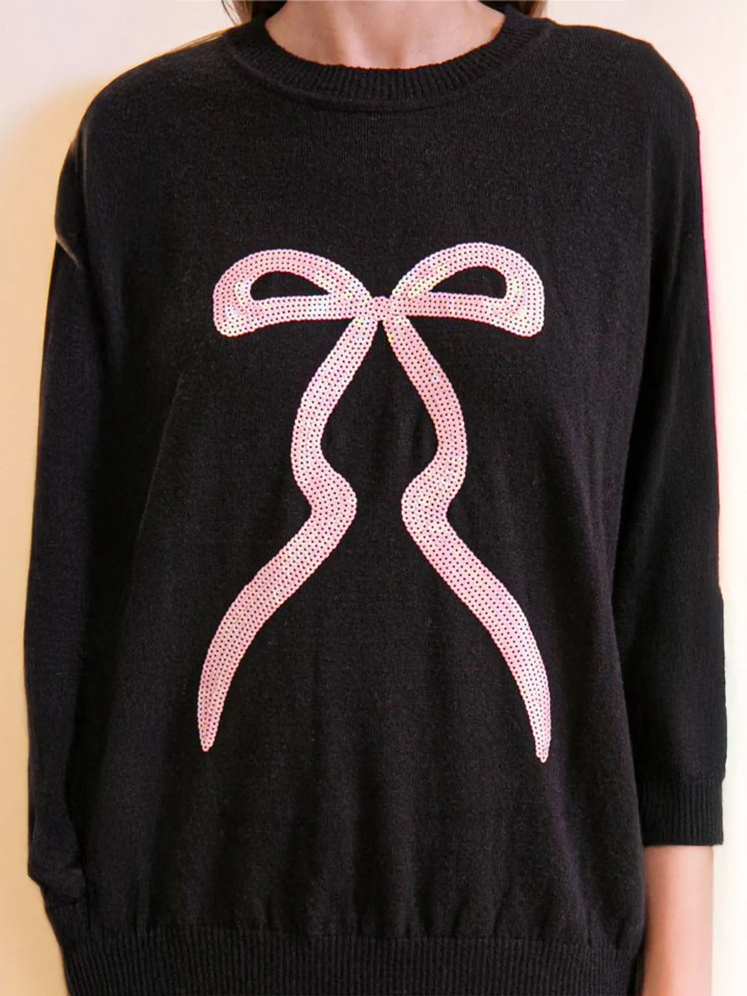 Long Sleeves Sequin Bow Sweater