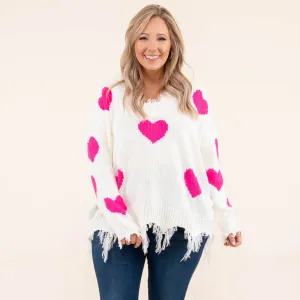 Looking For A Lover Sweater, Ivory-Pink