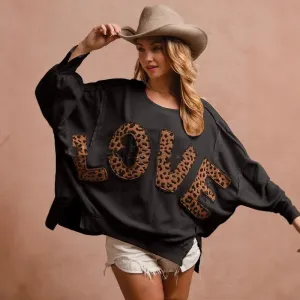 Love Letter Embroidery Stitching Sweater - Loose Casual Top