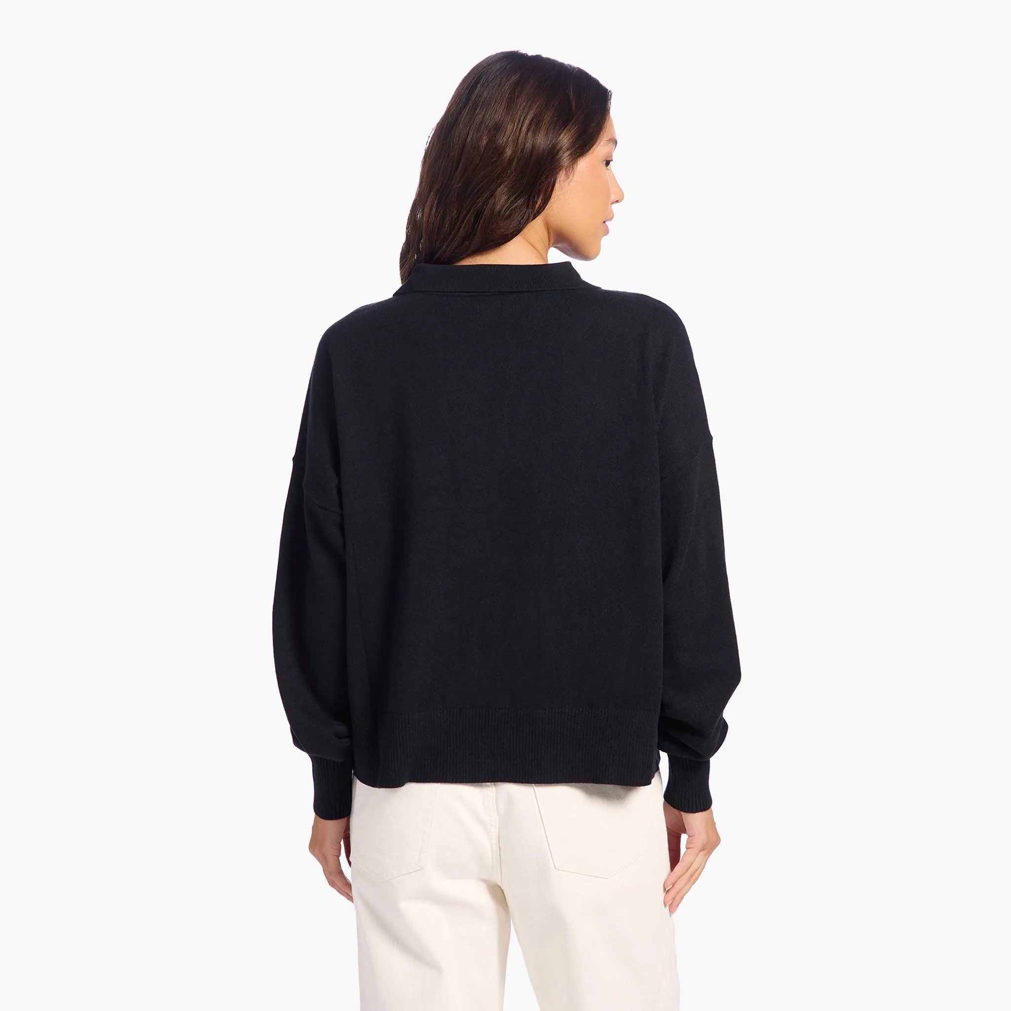 Luxe Knit Polo Sweater | Black