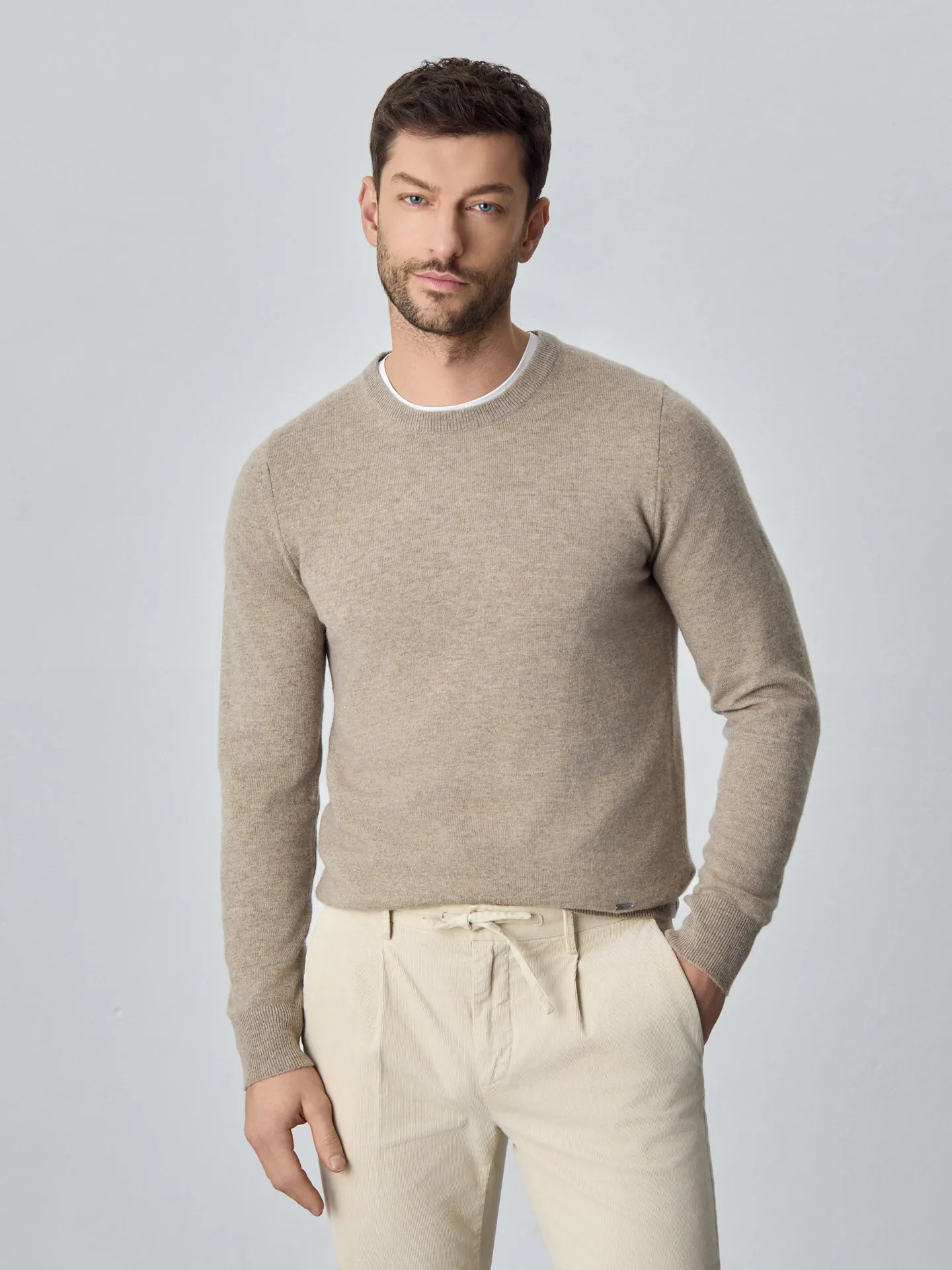 Machine Washable Crew Neck Sweater With Long Sleeves In Lambswool Blend