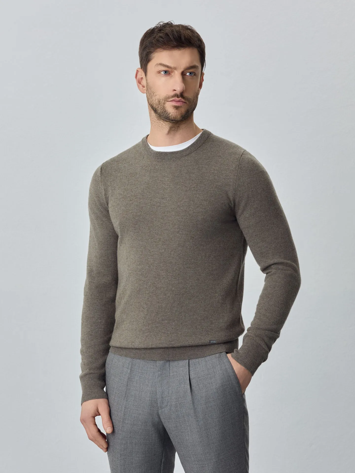 Machine Washable Crew Neck Sweater With Long Sleeves In Lambswool Blend