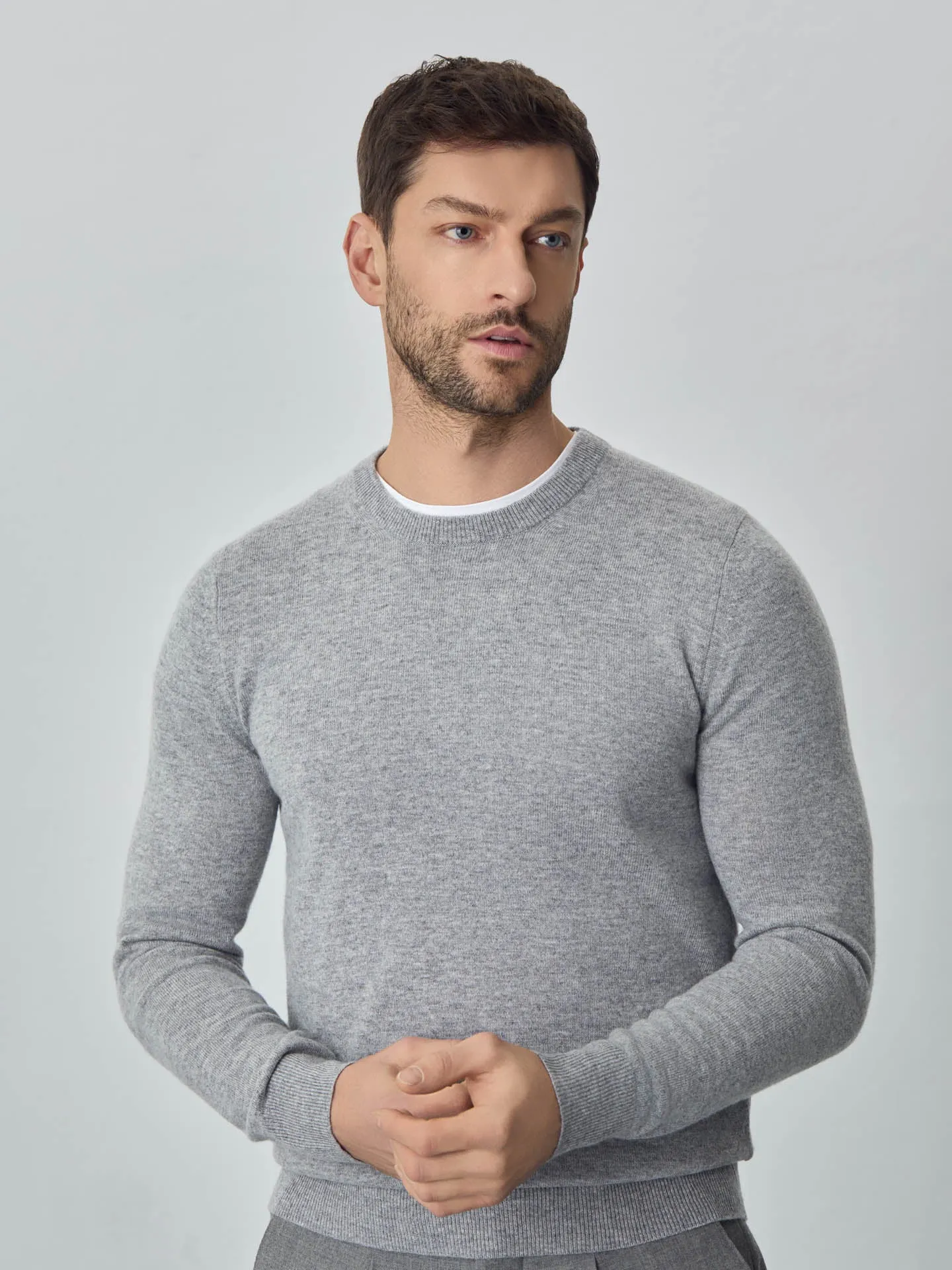 Machine Washable Crew Neck Sweater With Long Sleeves In Lambswool Blend