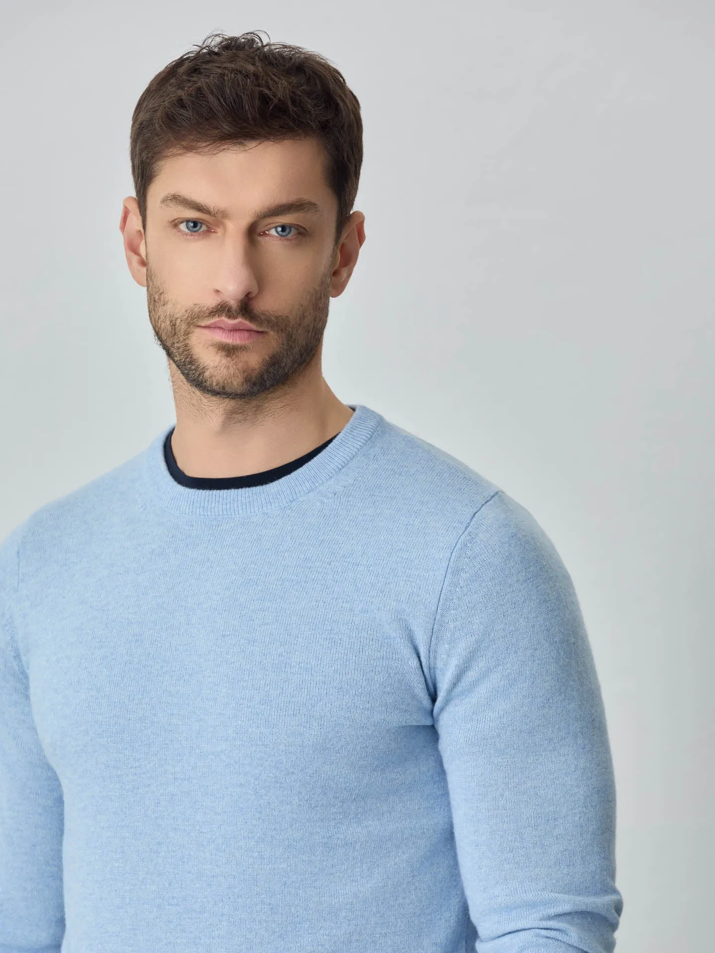 Machine Washable Crew Neck Sweater With Long Sleeves In Lambswool Blend