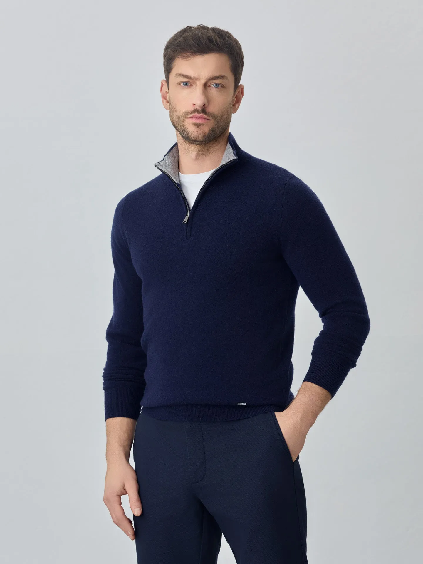 Machine Washable Half-Zip Sweater With Long Sleeves In Lambswool Blend