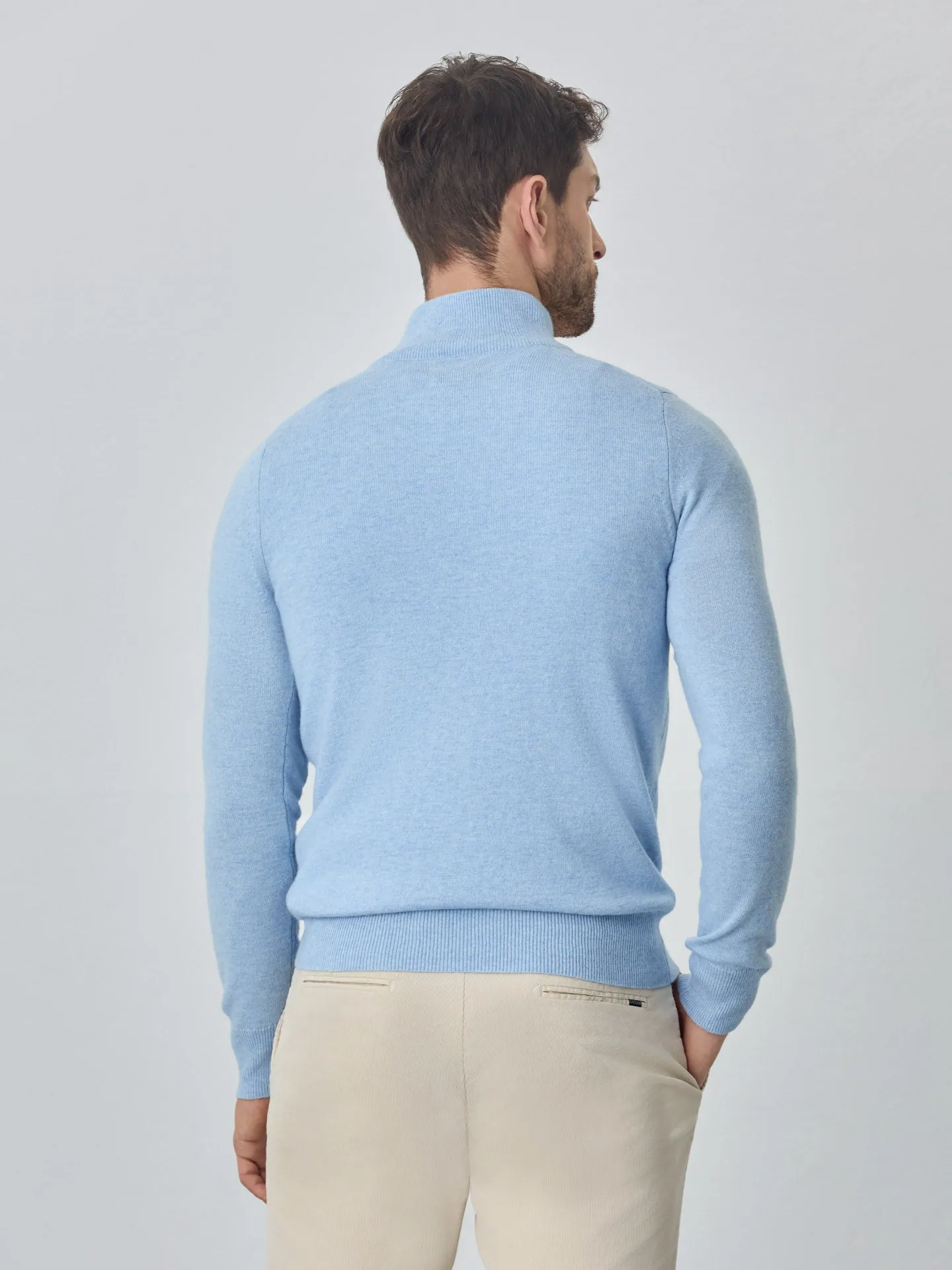 Machine Washable Half-Zip Sweater With Long Sleeves In Lambswool Blend