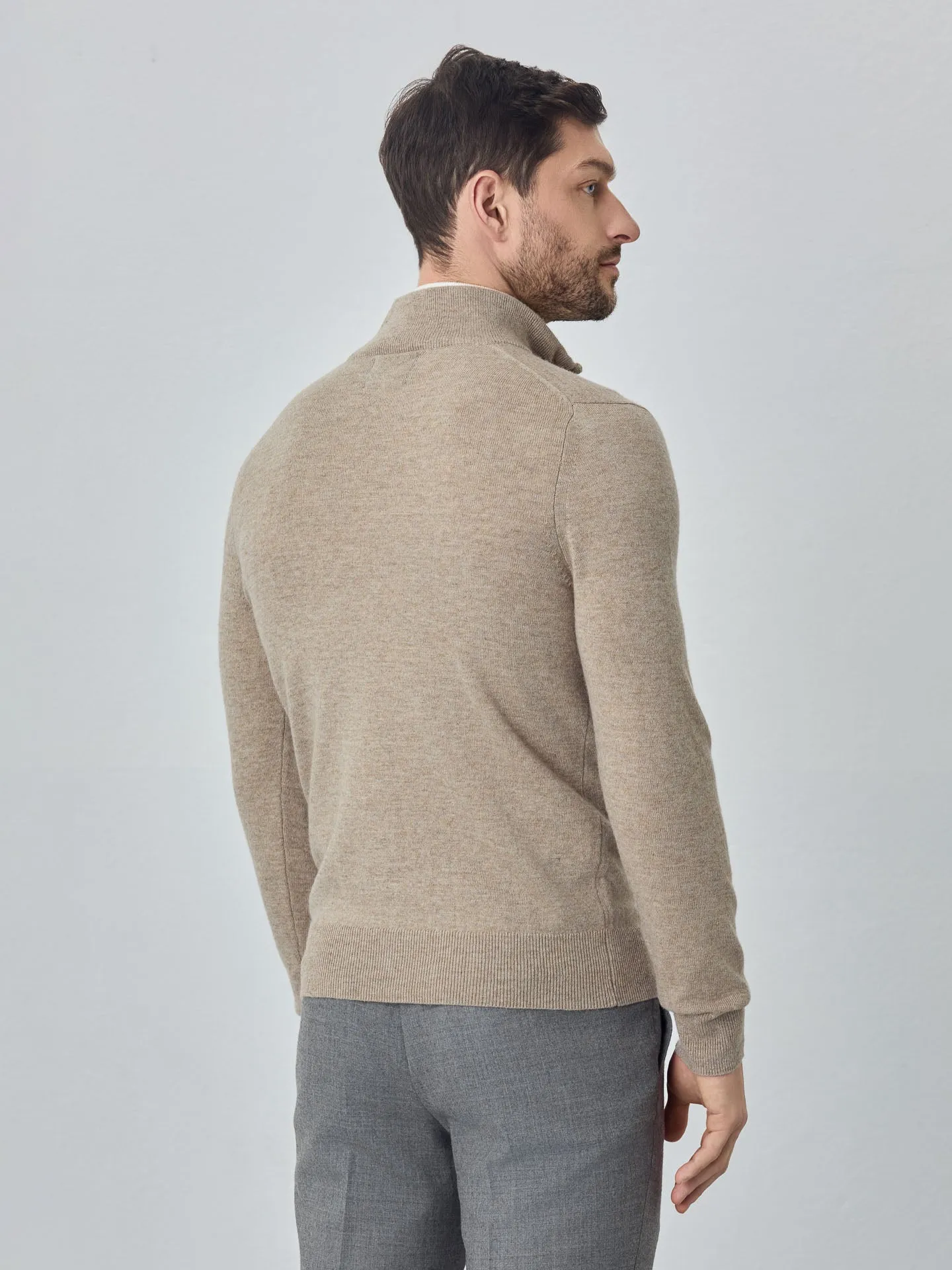 Machine Washable Half-Zip Sweater With Long Sleeves In Lambswool Blend