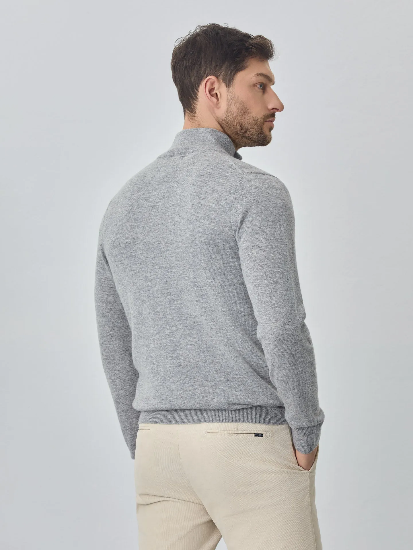 Machine Washable Half-Zip Sweater With Long Sleeves In Lambswool Blend