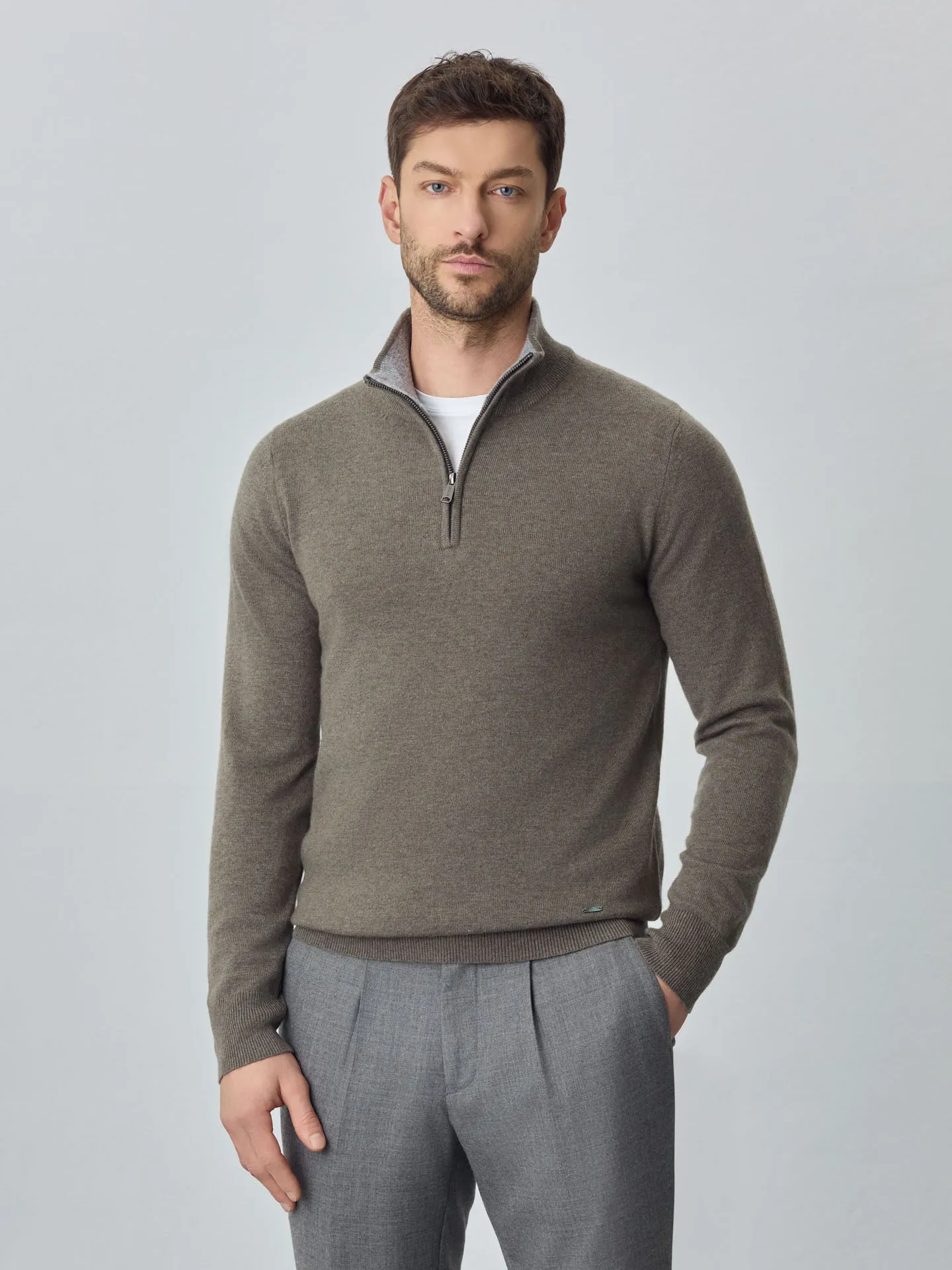 Machine Washable Half-Zip Sweater With Long Sleeves In Lambswool Blend