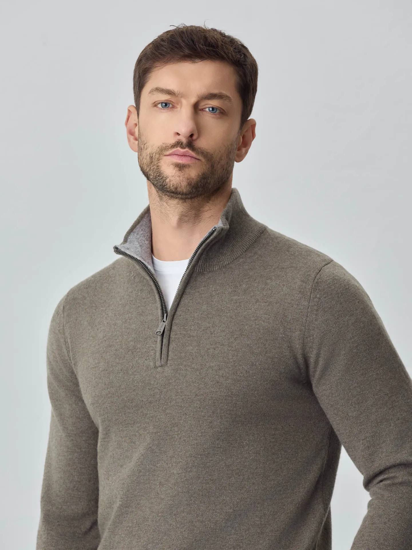 Machine Washable Half-Zip Sweater With Long Sleeves In Lambswool Blend