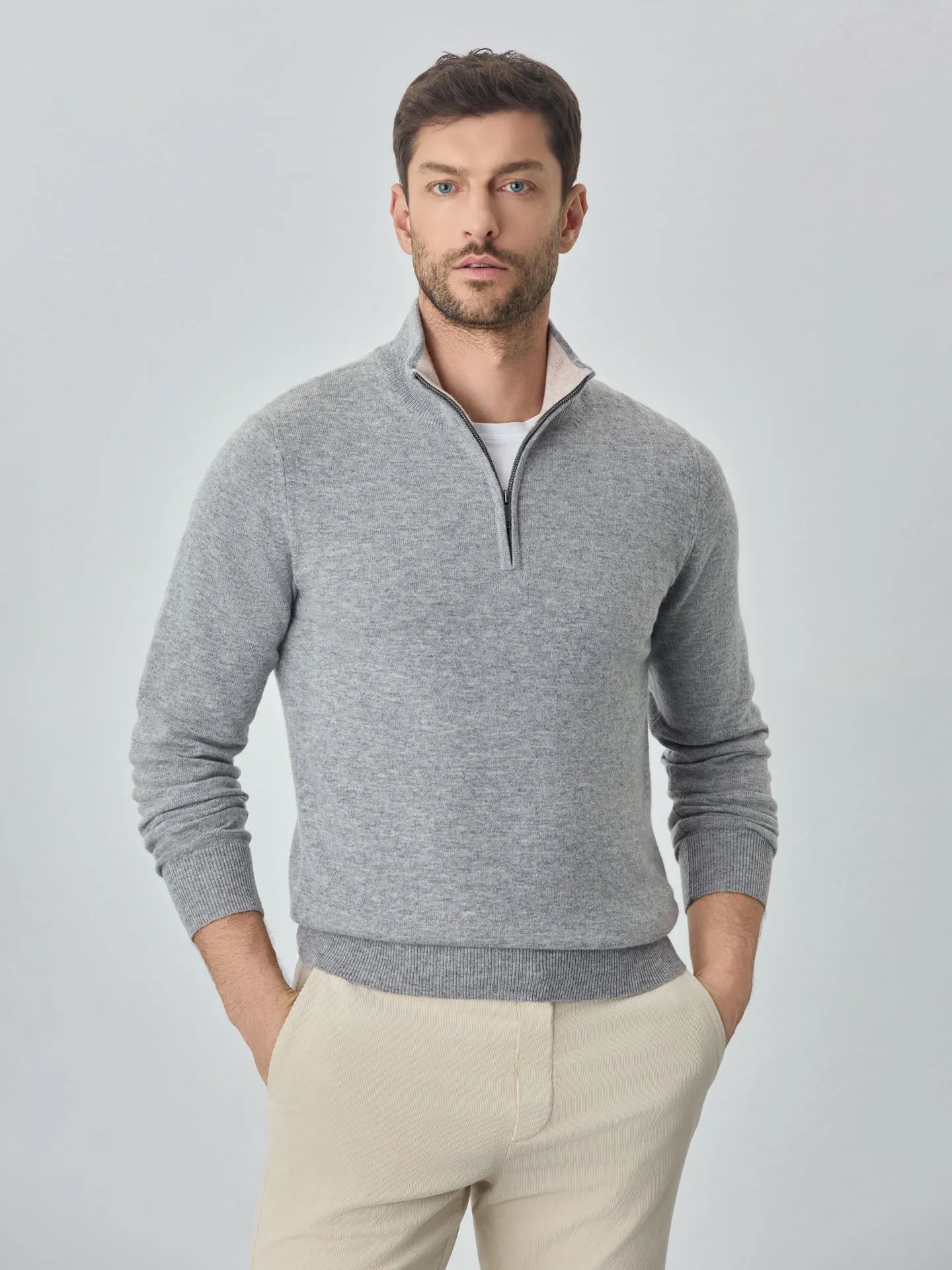 Machine Washable Half-Zip Sweater With Long Sleeves In Lambswool Blend