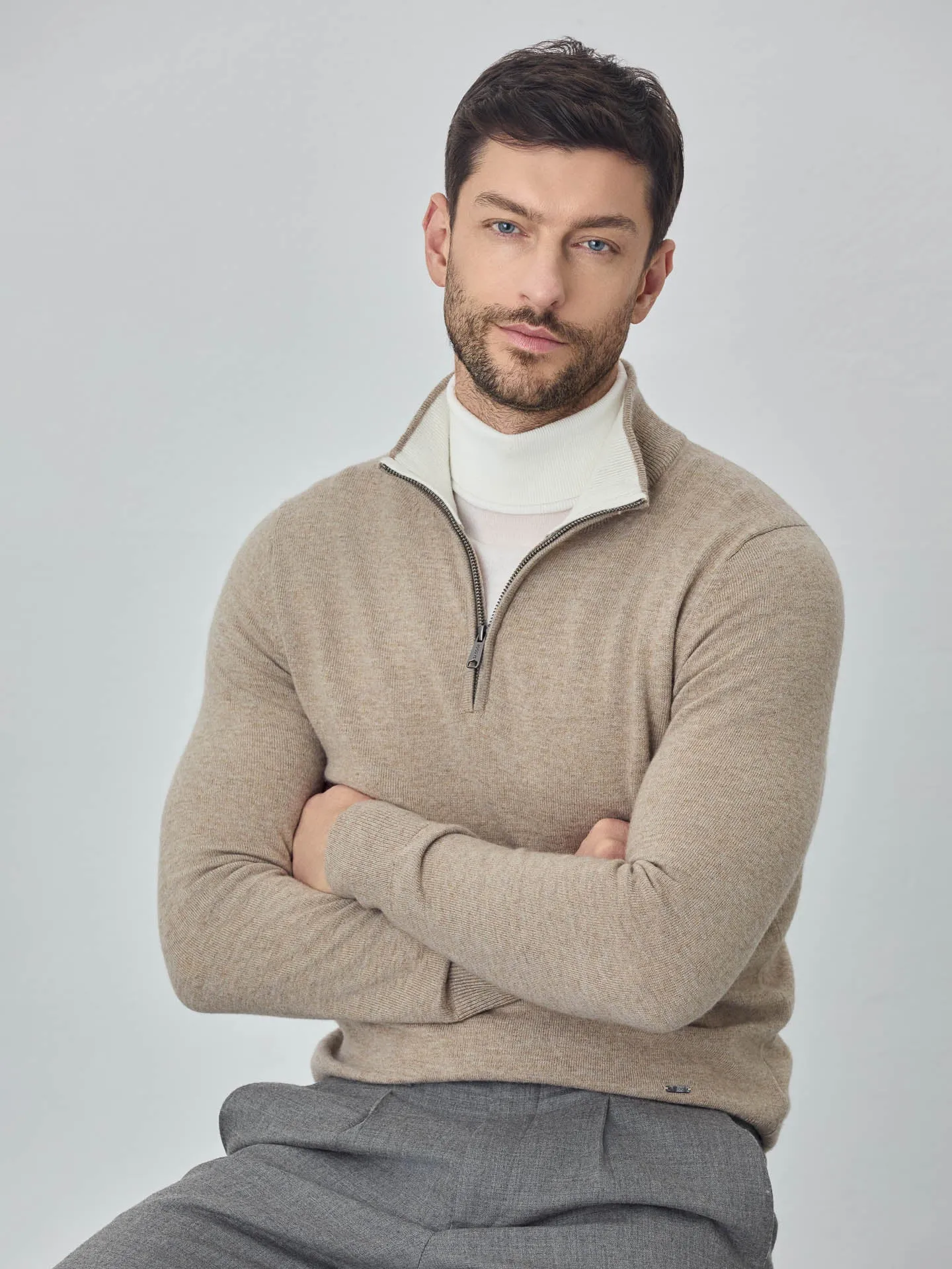 Machine Washable Half-Zip Sweater With Long Sleeves In Lambswool Blend