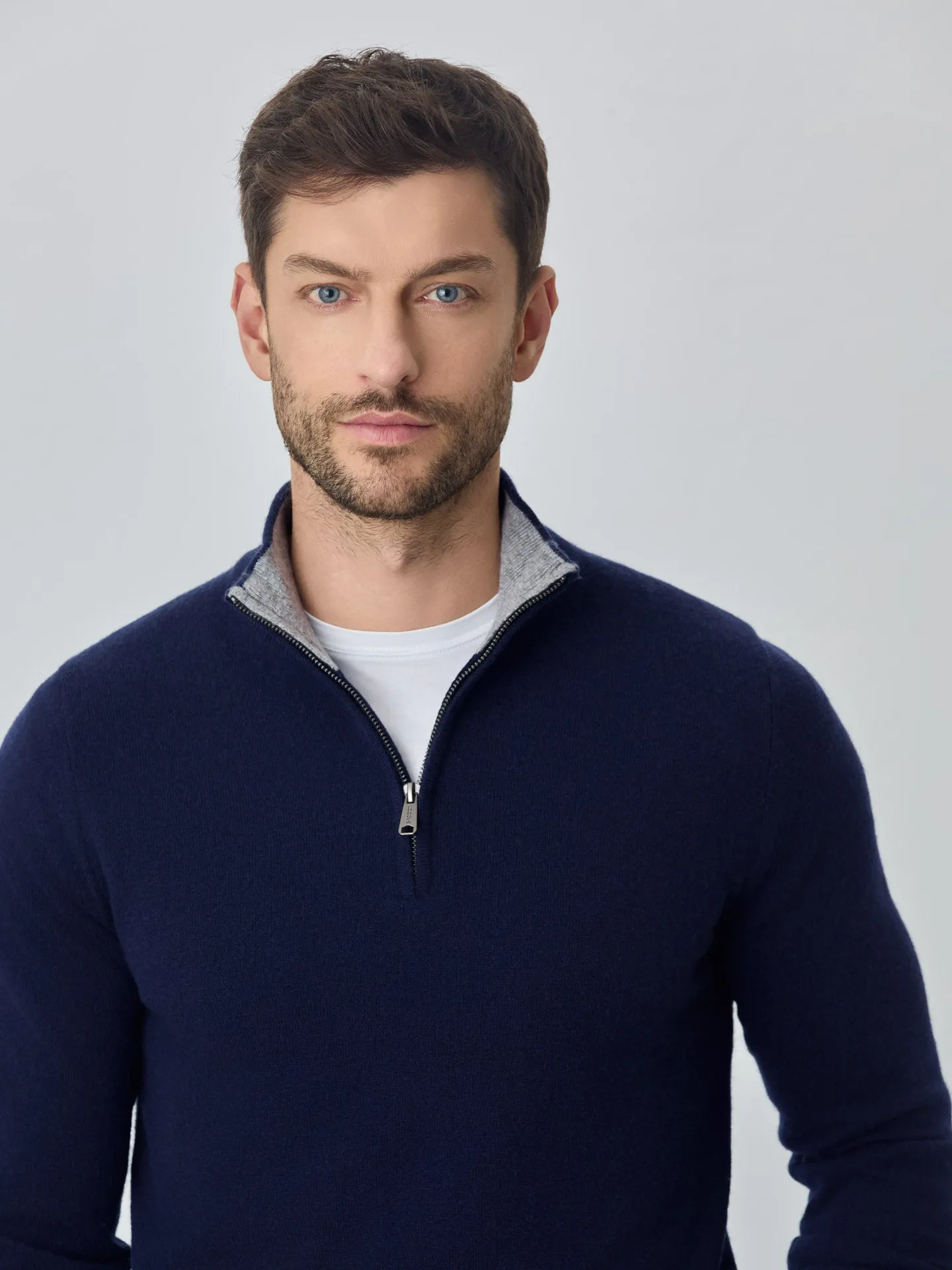 Machine Washable Half-Zip Sweater With Long Sleeves In Lambswool Blend