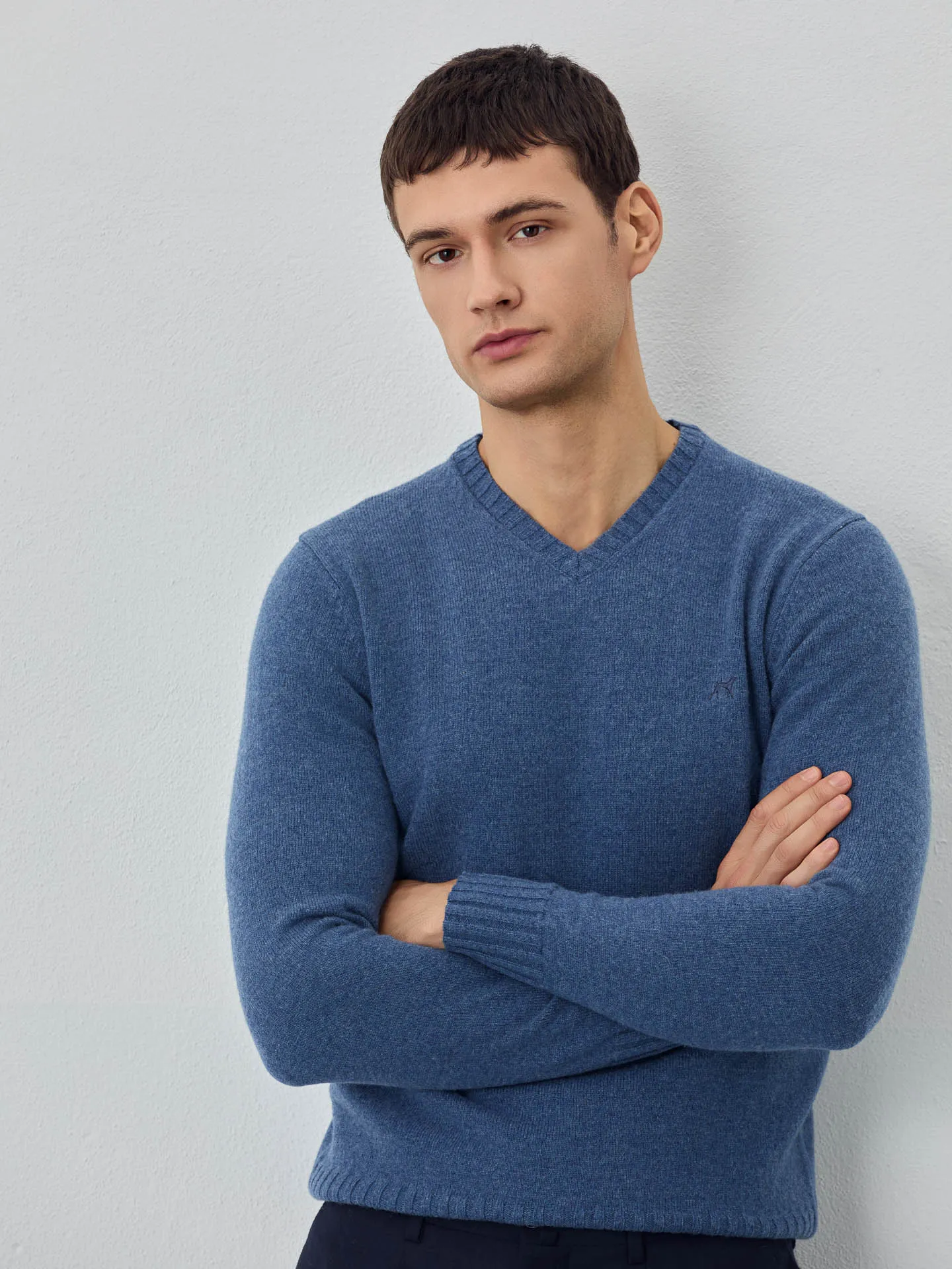 Machine Washable V-Neck Sweater With Long Sleeves In Lambswool