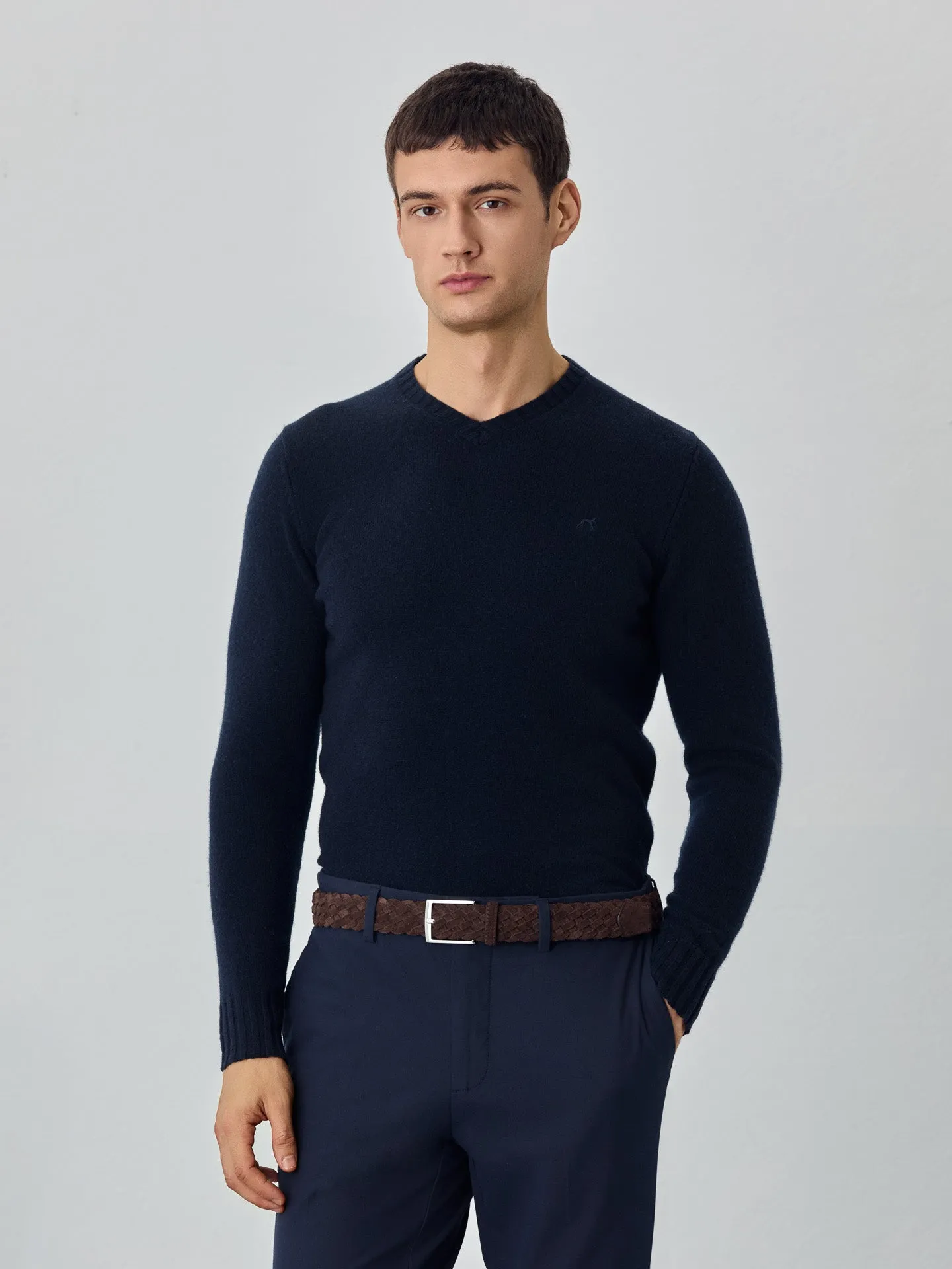 Machine Washable V-Neck Sweater With Long Sleeves In Lambswool