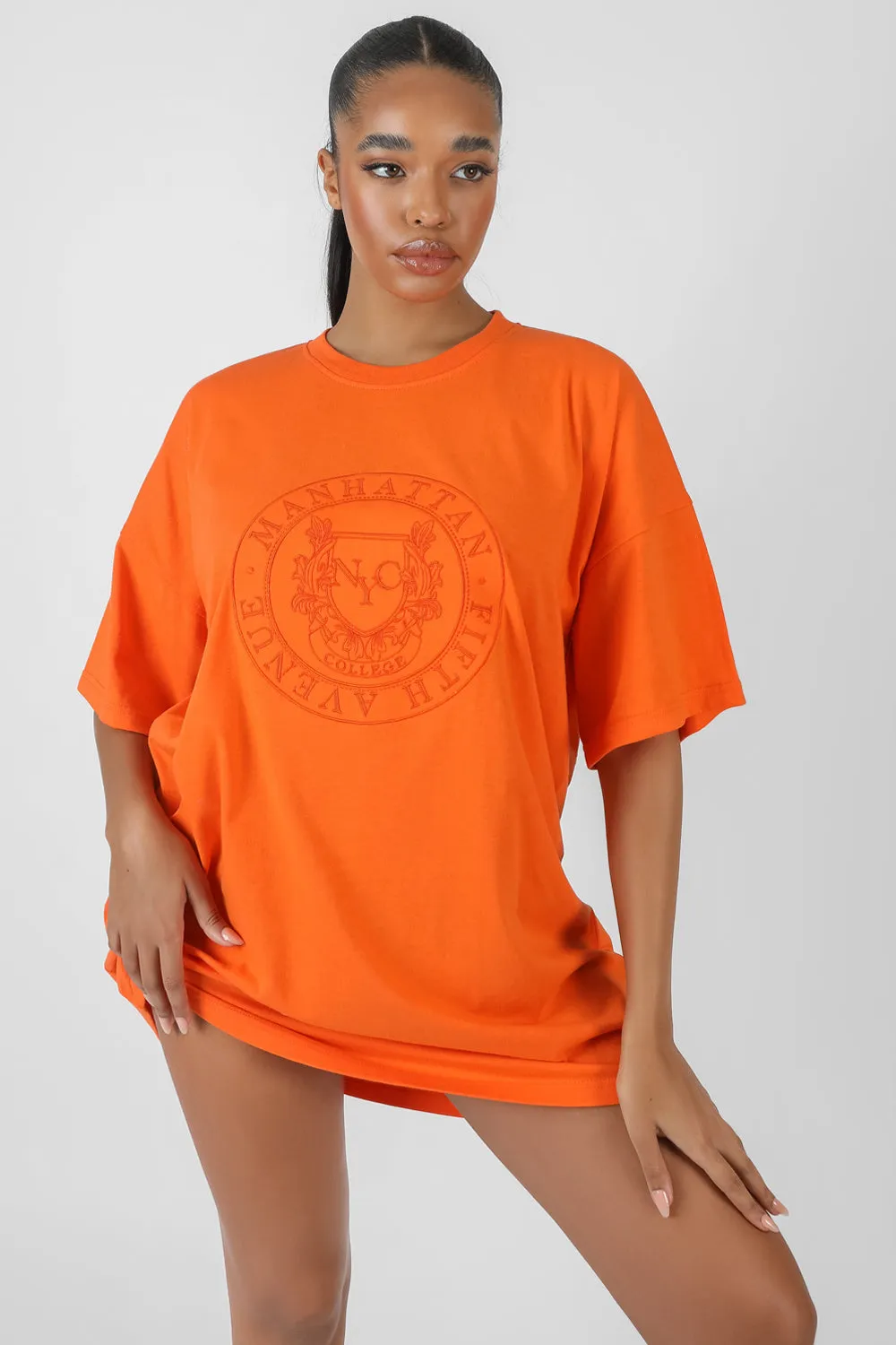 Manhattan Embroidered T-Shirt Dress Orange