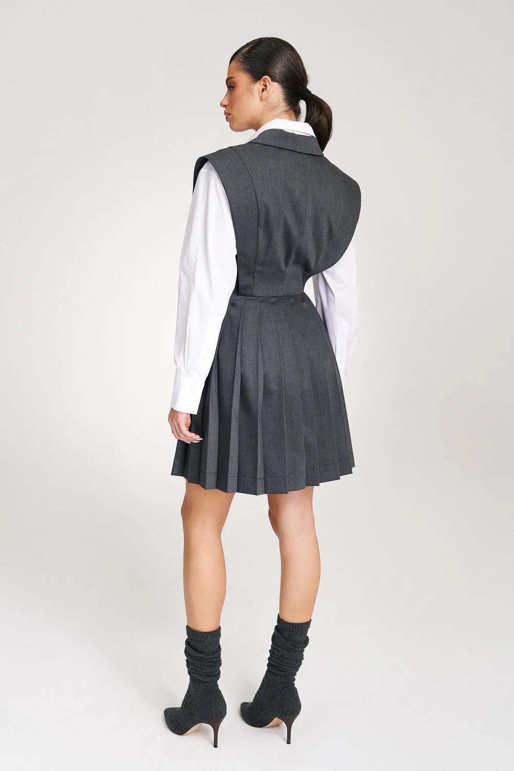 ‘Marbella’ Grey Pleated Vest Shirt Suit Dress