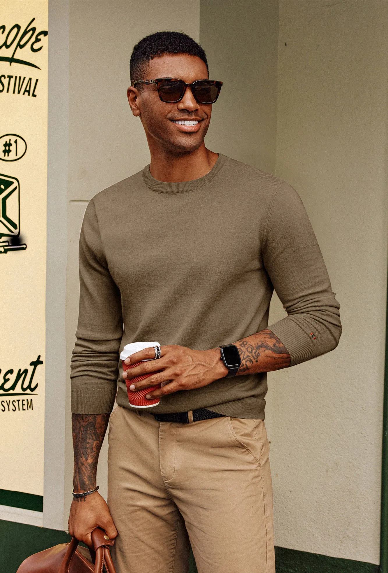 Men Basic Sweater Casual Long Sleeve Crew Neck Ribbed Cuff Thin Pullover