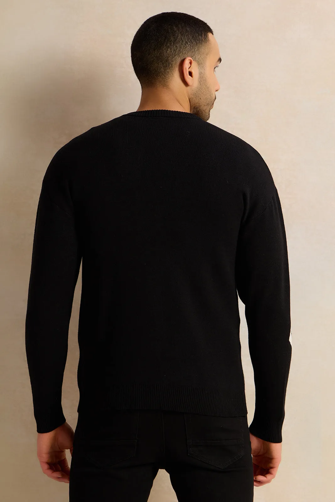 Men Black Knitted Sweater