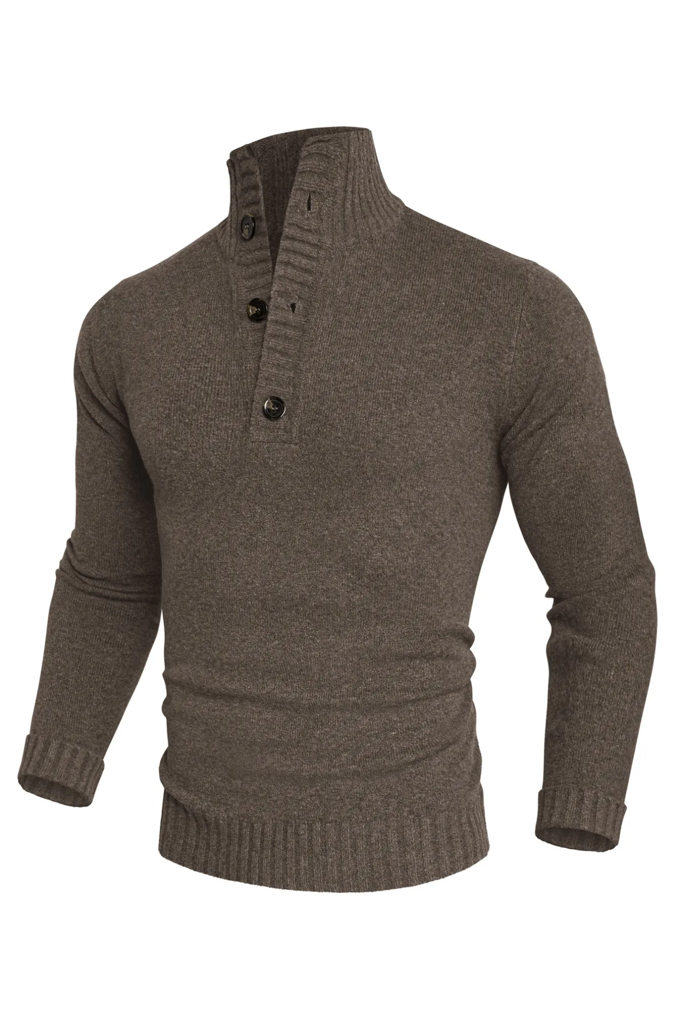 Men Stand Collar Sweater Long Sleeve Ribbed Cuff Pullover Jumper