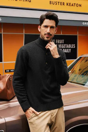 Men Stand Collar Sweater Long Sleeve Ribbed Cuff Pullover Jumper