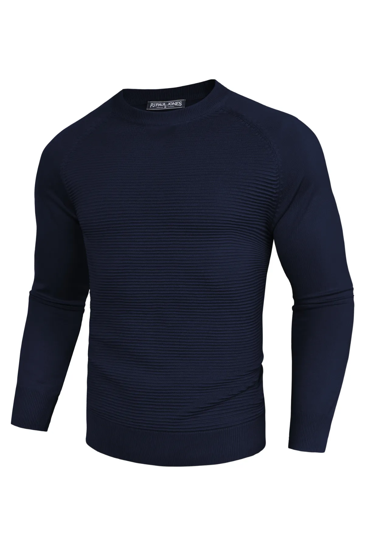 Men Textured Sweater Long Raglan Sleeve Crew Neck Ribbed Cuff Knitwear