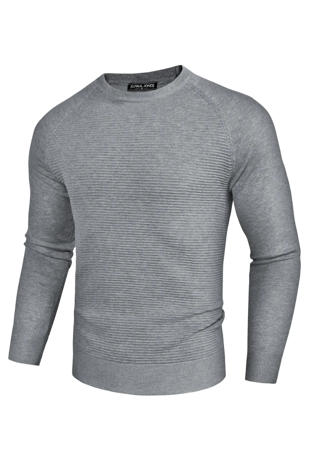 Men Textured Sweater Long Raglan Sleeve Crew Neck Ribbed Cuff Knitwear