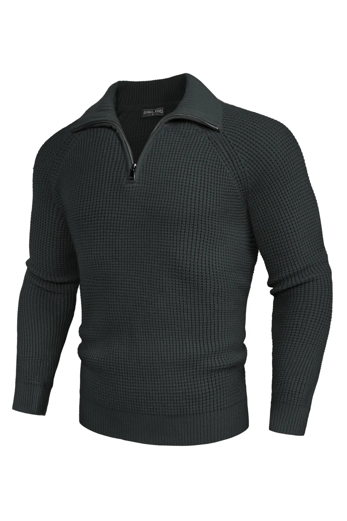 Men Waffle Textured Sweater Long Raglan Sleeve Lapel Collar Pullover