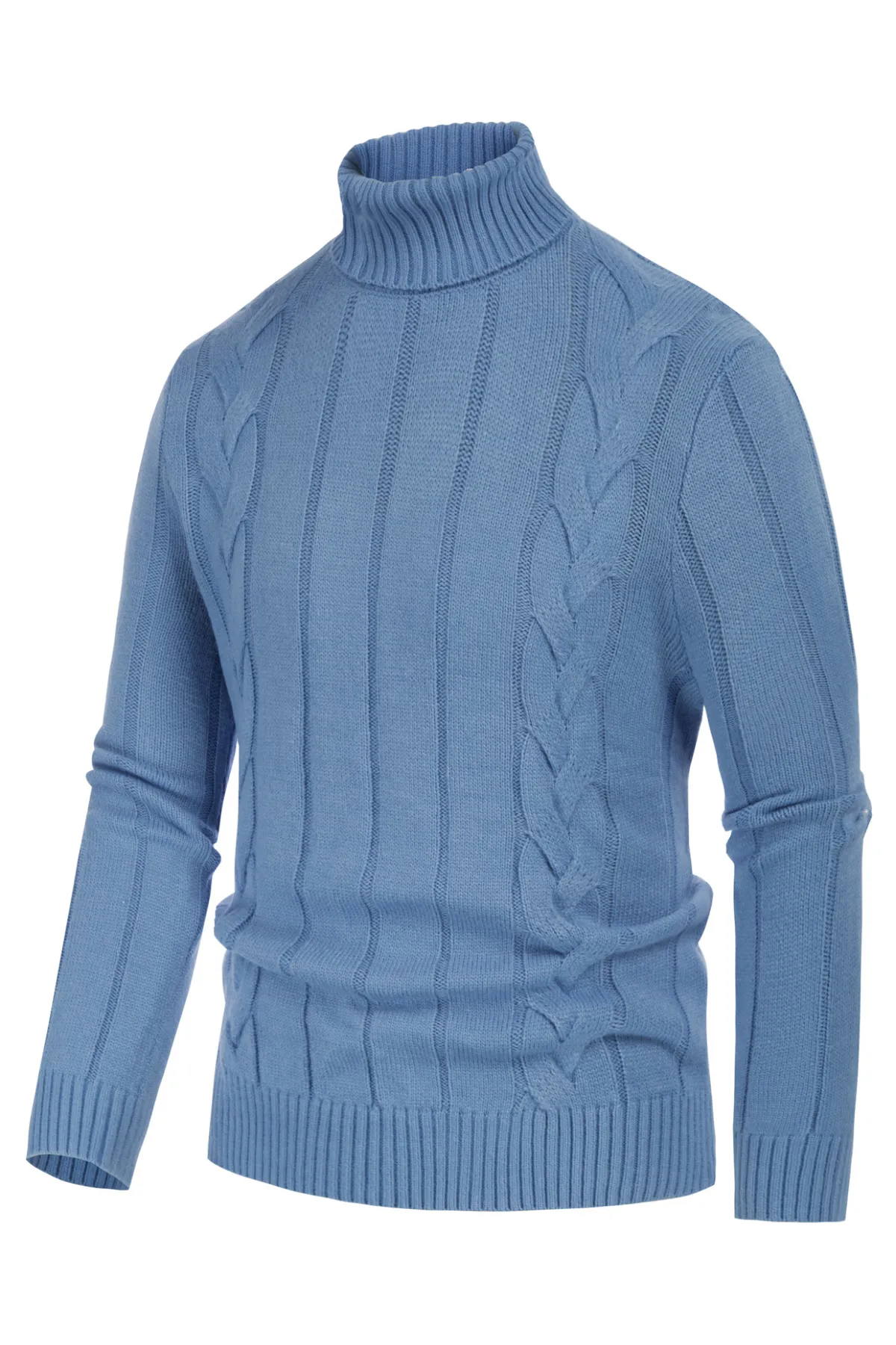 Mens Cable Knitted Turtleneck Jumper Pullover Sweater