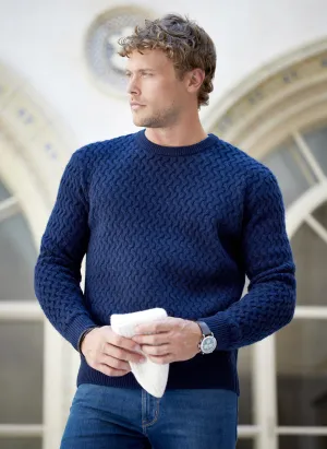 Men's Como Basketweave Cashmere Crew Neck Sweater in Navy