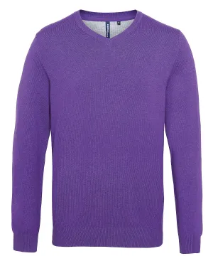 Mens cotton blend v-neck sweater | Purple Heather