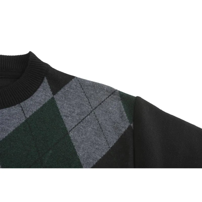 Menäó»s Crew Neck Argyle Pattern Knitted Sweater