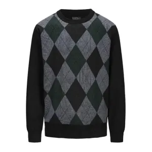 Menäó»s Crew Neck Argyle Pattern Knitted Sweater