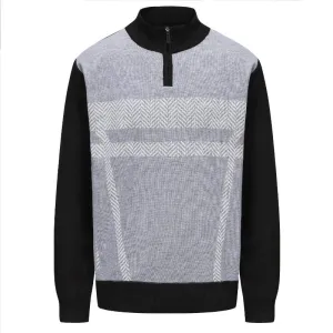 Menäó»s Henley Mock Neck Herringbone Pattern Knitted Sweater