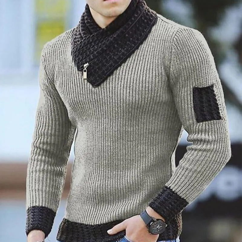 Men's Scarf Collar Knitted Pullover Sweater 81087121U