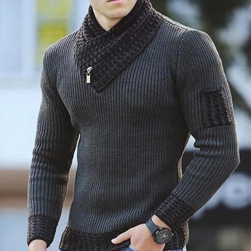 Men's Scarf Collar Knitted Pullover Sweater 81087121U