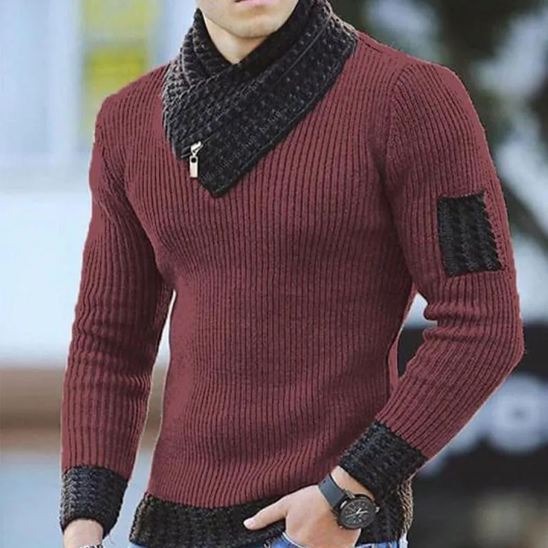 Men's Scarf Collar Knitted Pullover Sweater 81087121U