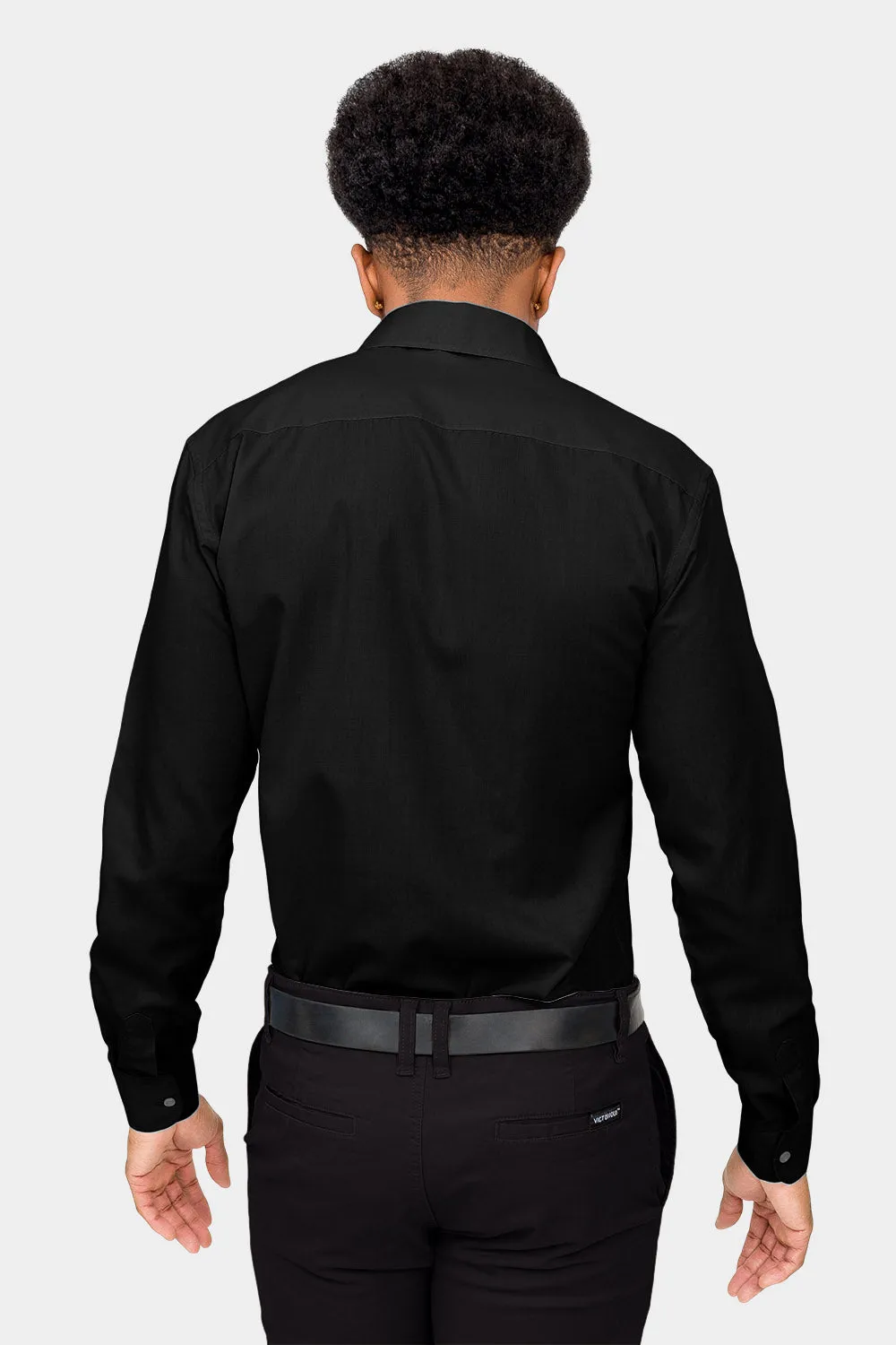 Men's Slim Fit Solid Color Dress Shirt (Black)