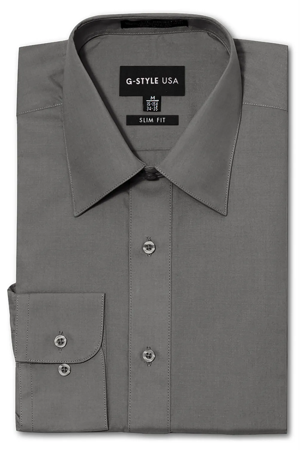 Men's Slim Fit Solid Color Dress Shirt (Charcoal)