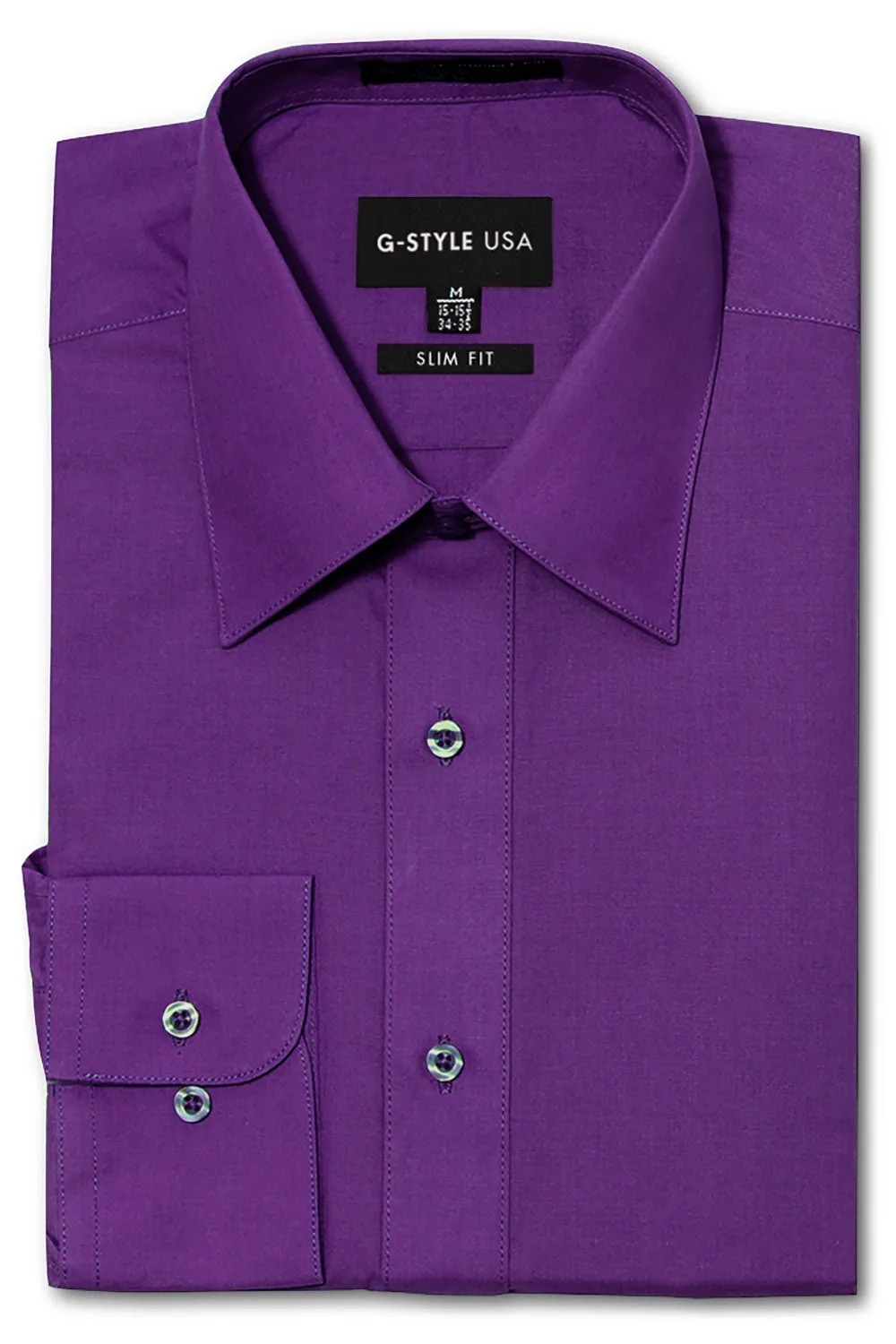 Men's Slim Fit Solid Color Dress Shirt (Purple)