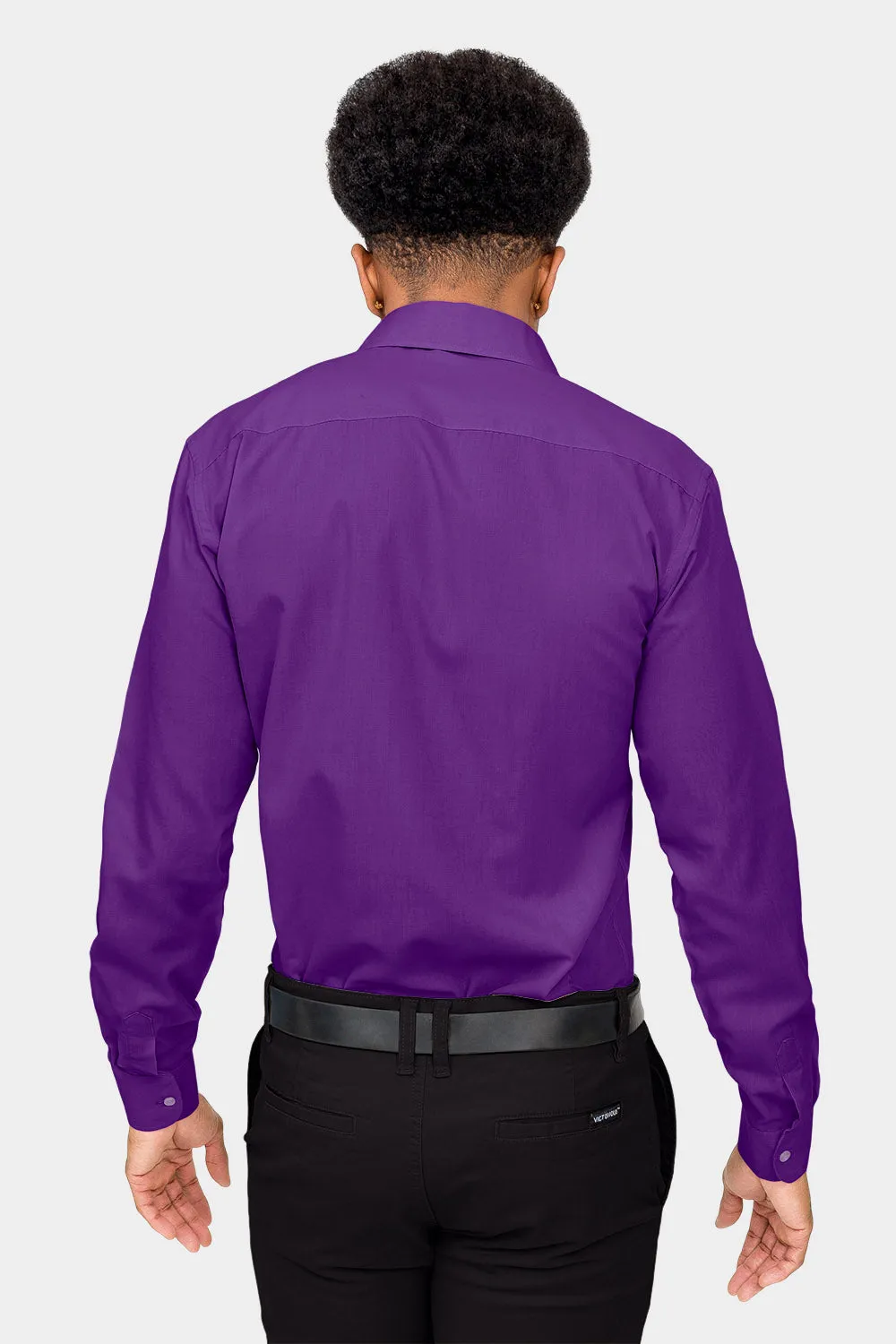 Men's Slim Fit Solid Color Dress Shirt (Purple)