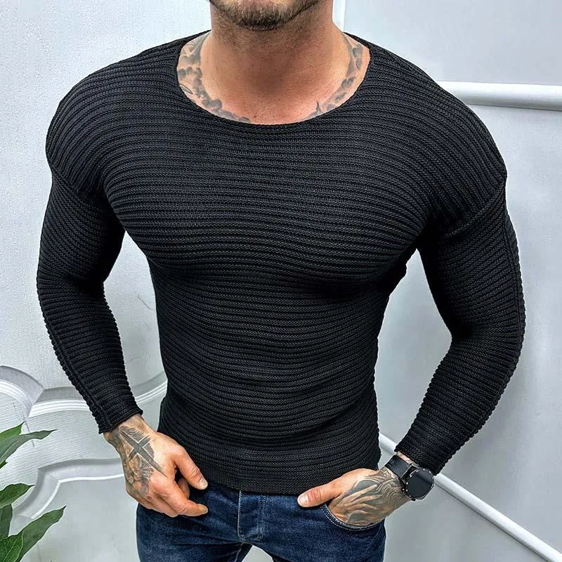 Men's Solid Color Long Sleeve Round Neck Pullover Knitted Sweater 76428756X